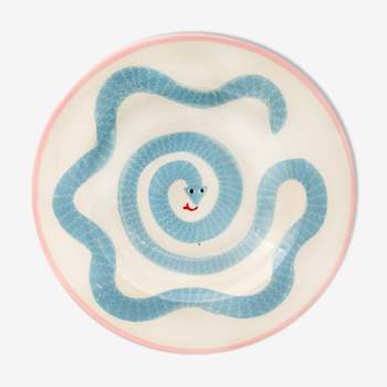 Assiette creuse motif serpent rose