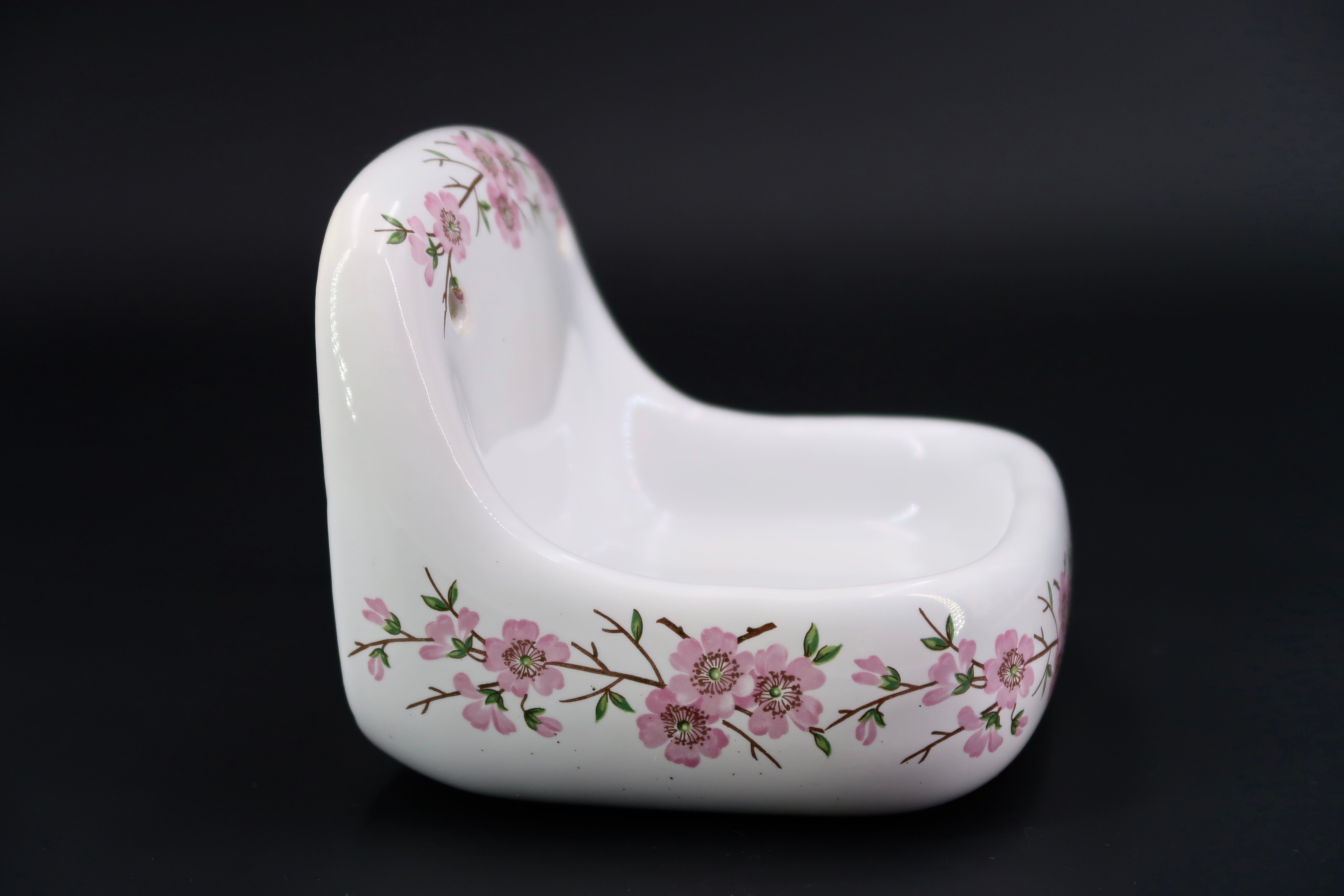 Wall soap holder in Paris porcelain, floral decoration, 60s