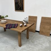 Large farm table from the 60s, in solid oak, with extensions