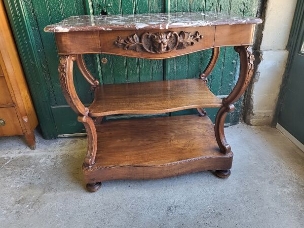 Console en noyer sculptée plateau marbre du xix ème siecle