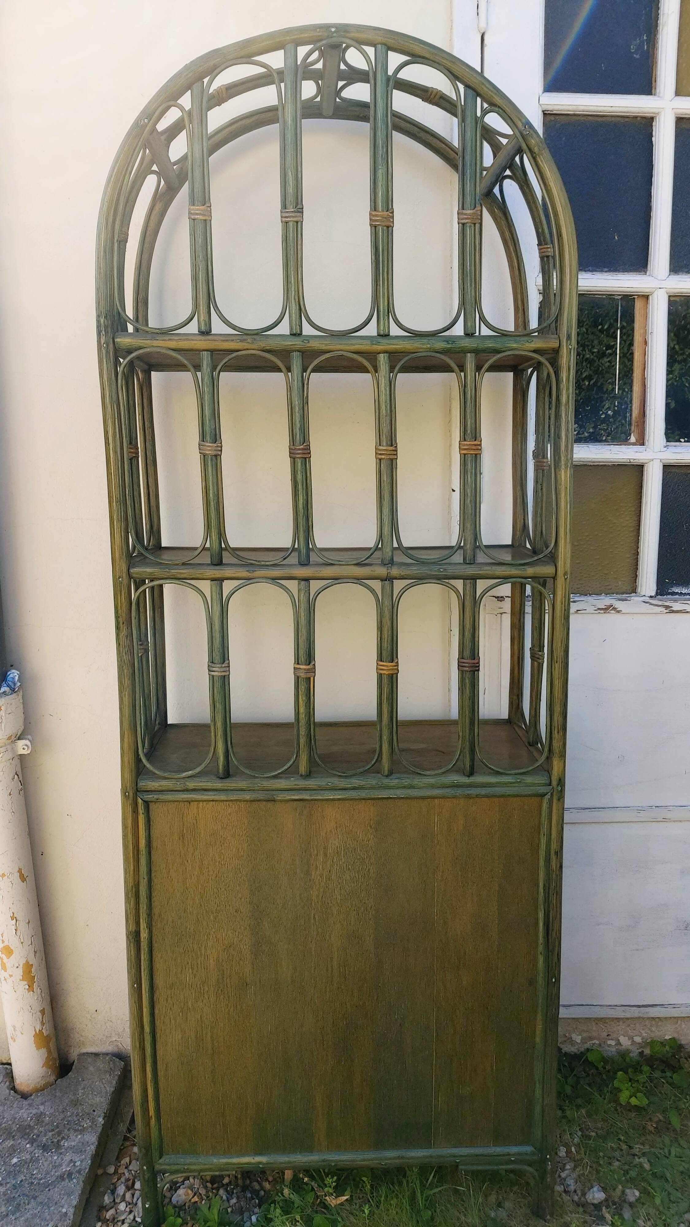 Vintage rattan and bamboo bookcase