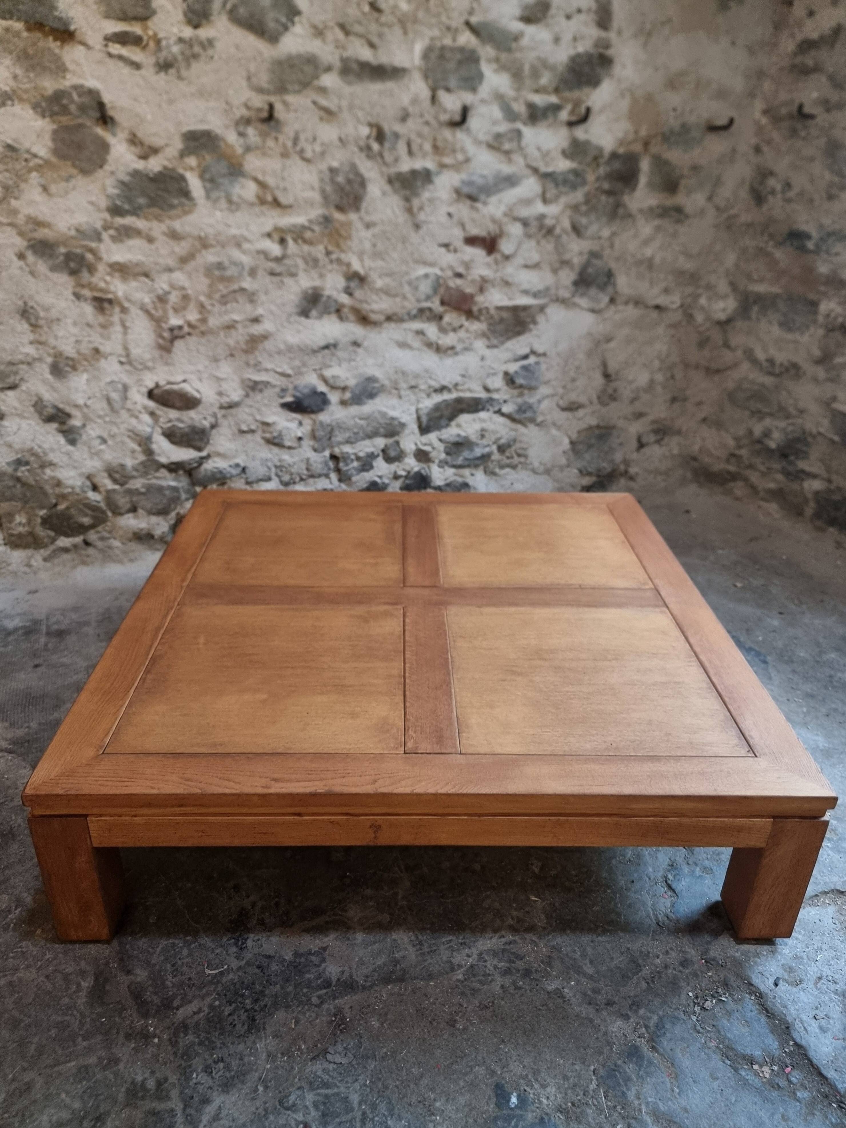 Vintage oak coffee table – Square coffee table, 1970s–1980s
