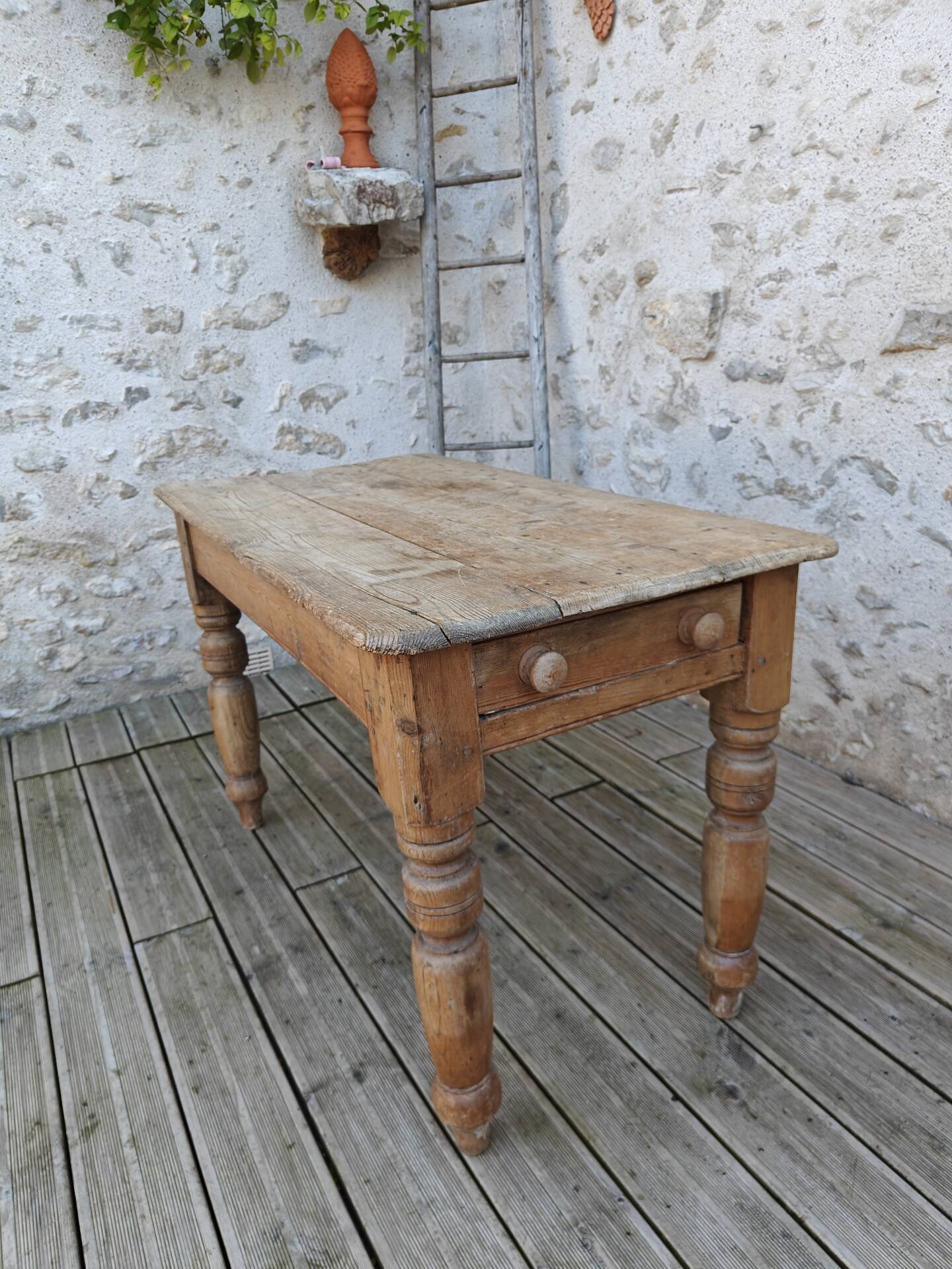 Small antique farmhouse table in solid pine.