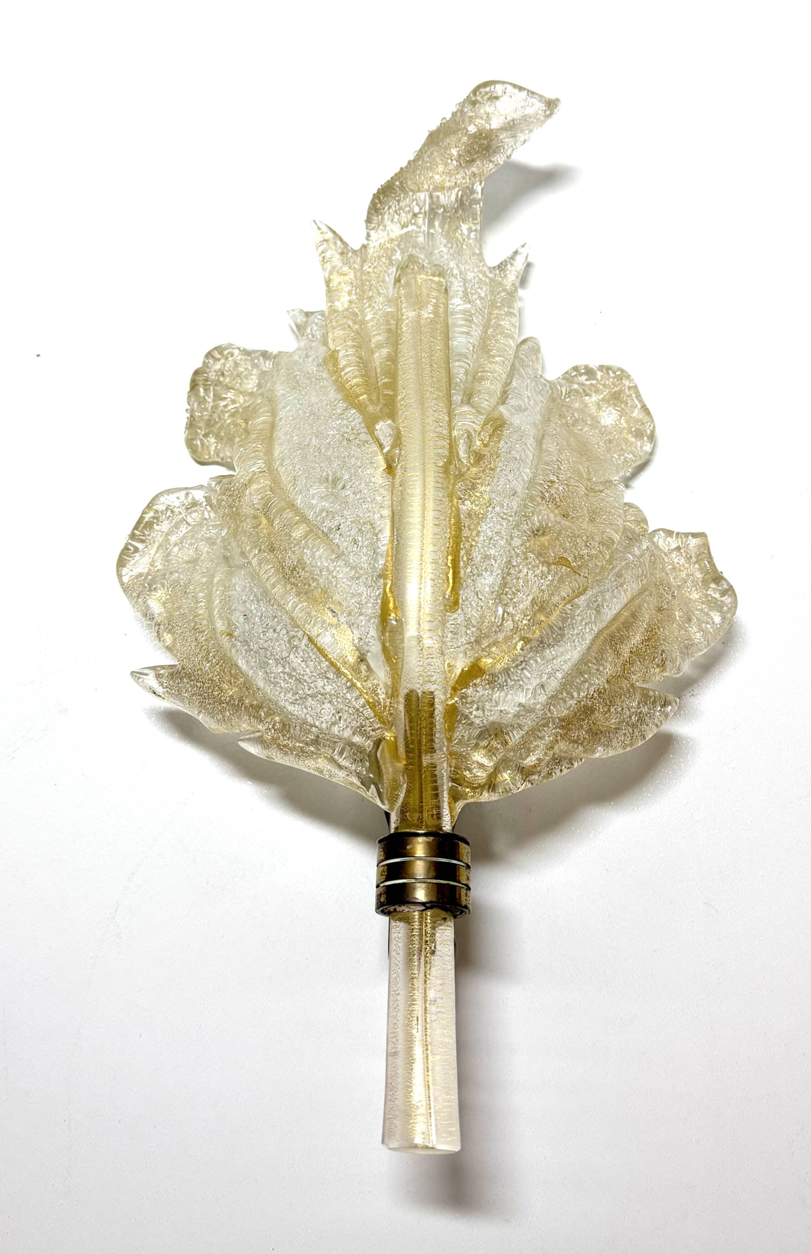 Applique murano en verre vintage et feuille d'or par barovier toso, italie