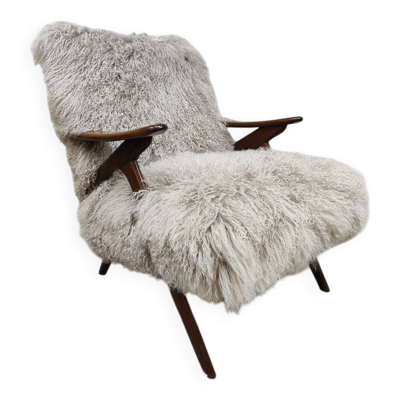 Fauteuil en peau de mouton vintage scandinave