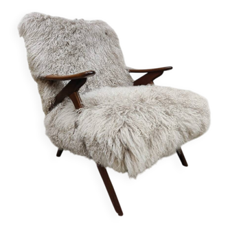 Scandinavian vintage sheepskin armchair
