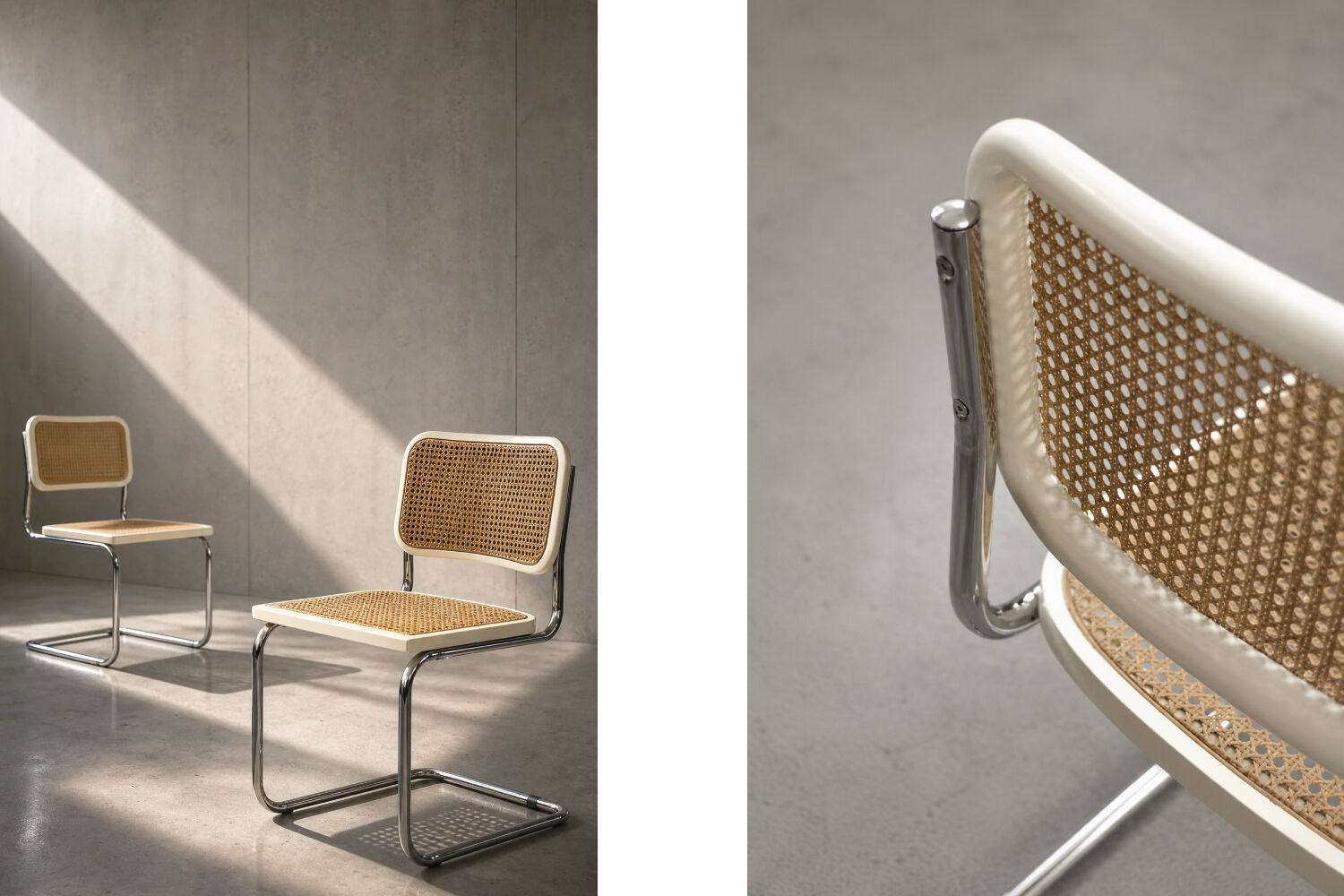 Set of 2 Vintage MidCentury Italian Modern White Wood&French Wicker Chairs