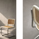 Set of 2 Vintage MidCentury Italian Modern White Wood&French Wicker Chairs