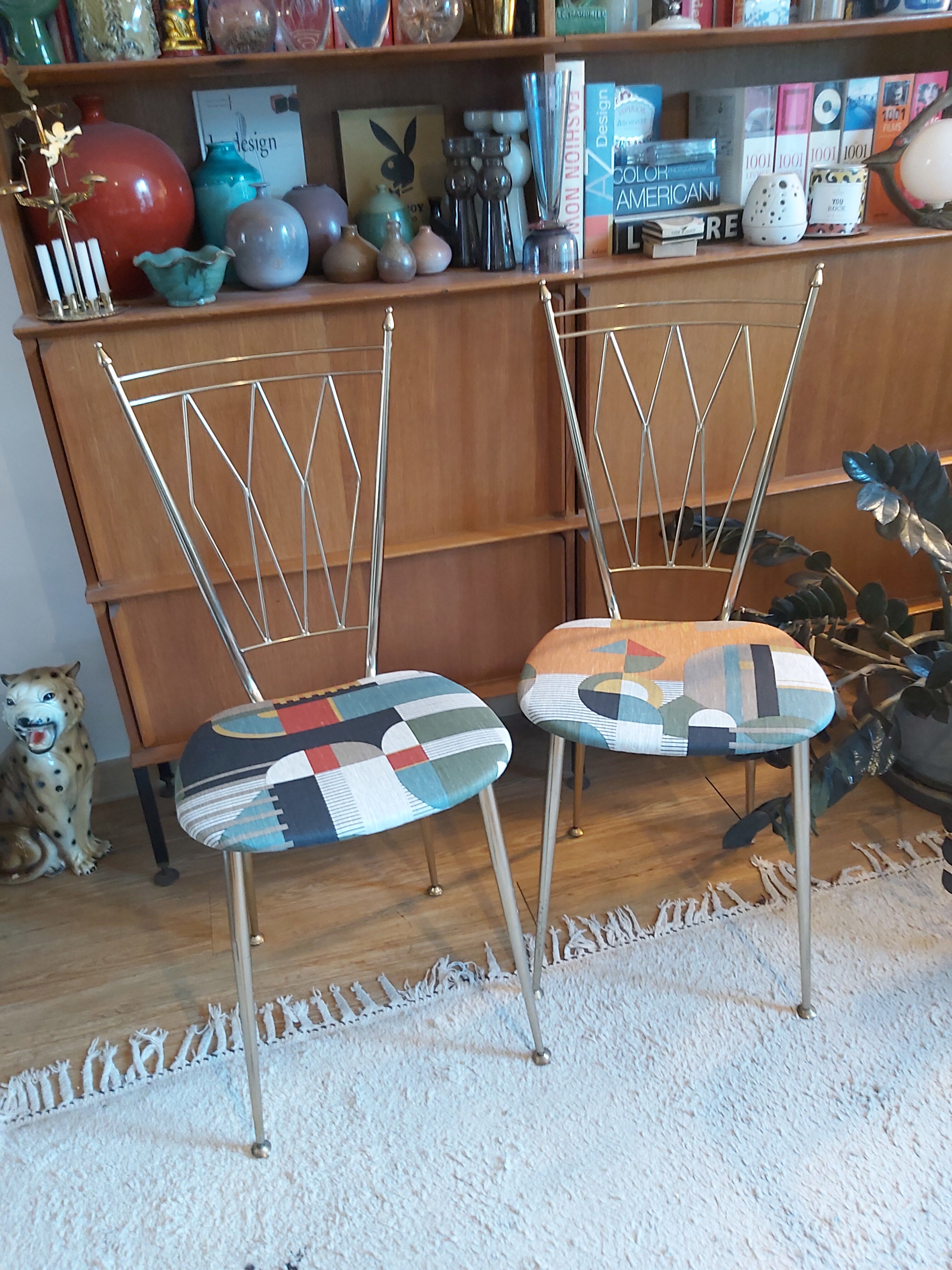 Pair of chairs in gold metal 50s