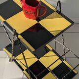 Vintage black and yellow checkered rolling bar trolley