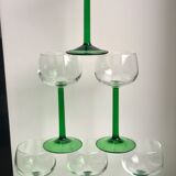 Set of 6 green white wine glasses made in France 60s-70s