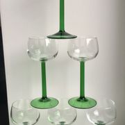 Set of 6 green white wine glasses made in France 60s-70s