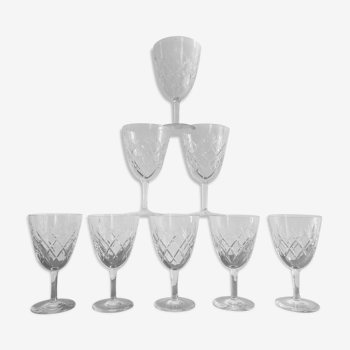 8 verres à vin cristal de Bayel signés , cristal taillé