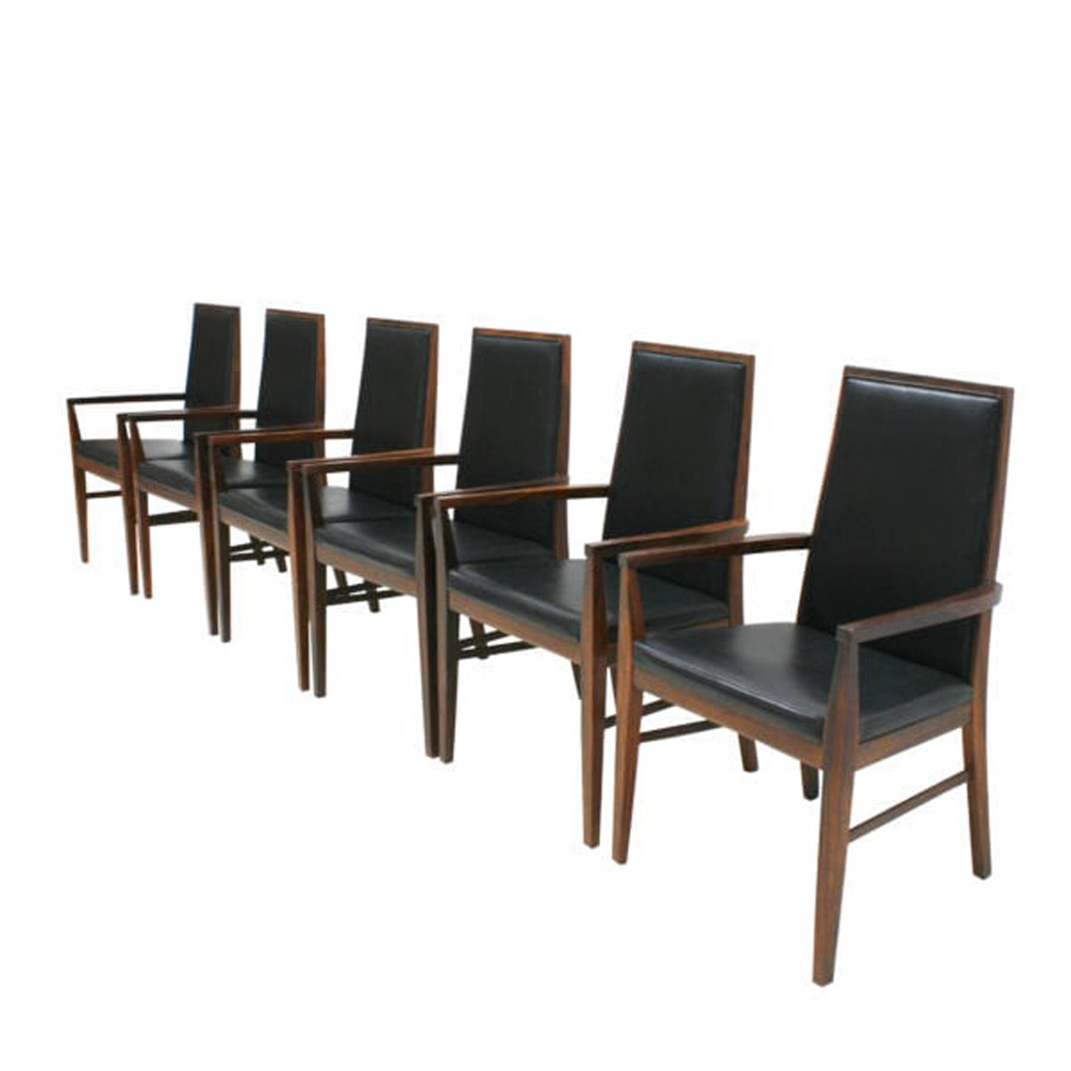 Arne Vodder Mid-Century Modern Set of Six Leather Dyrlund Danish Chairs, 19
