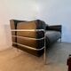 Old vintage leather and tubular metal sofa, design 70s