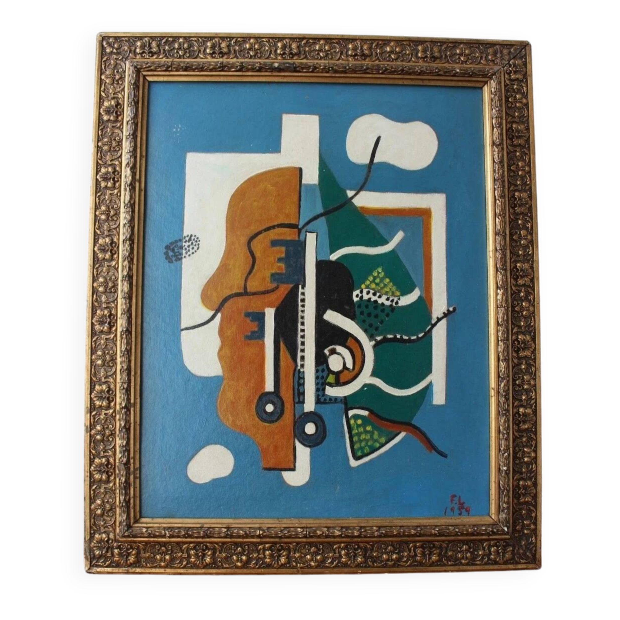 Peinture à l'huile abstraite VINTAGE 1959 | Cubisme moderne du milieu du siècle | Original S