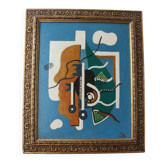 Peinture à l'huile abstraite VINTAGE 1959 | Cubisme moderne du milieu du siècle | Original S