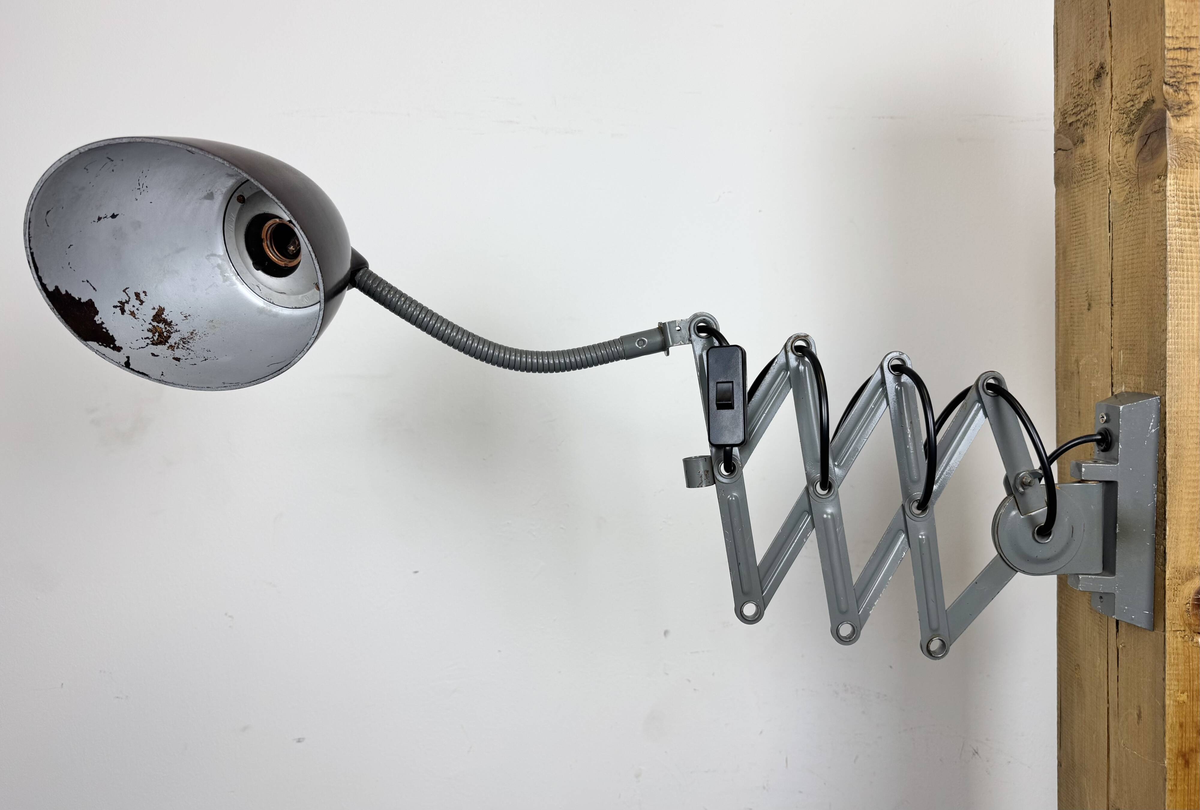 Grey Industrial Scissor Wall Lamp from Elektroinstala, 1960s