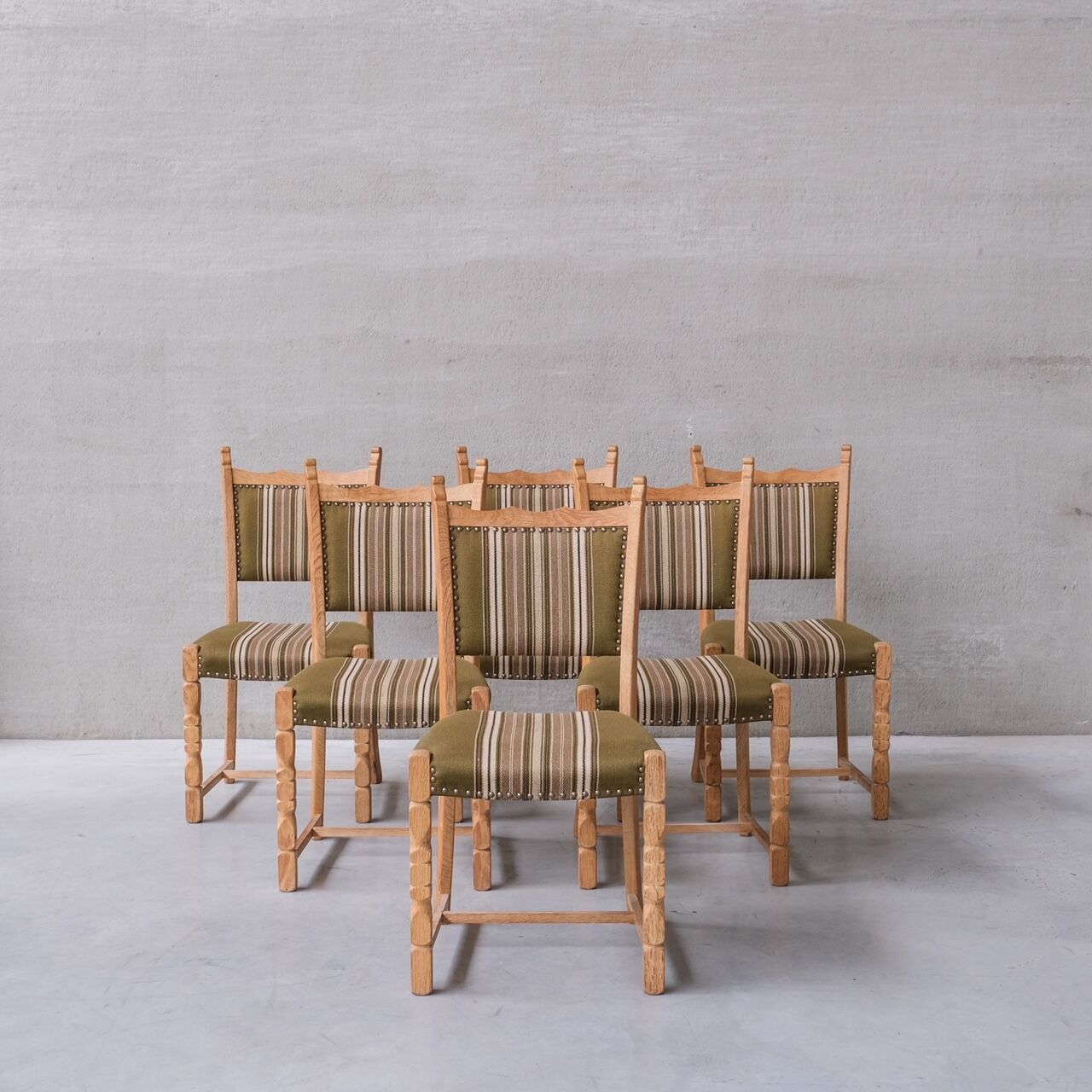 Set of six oak mid-century dining chairs
