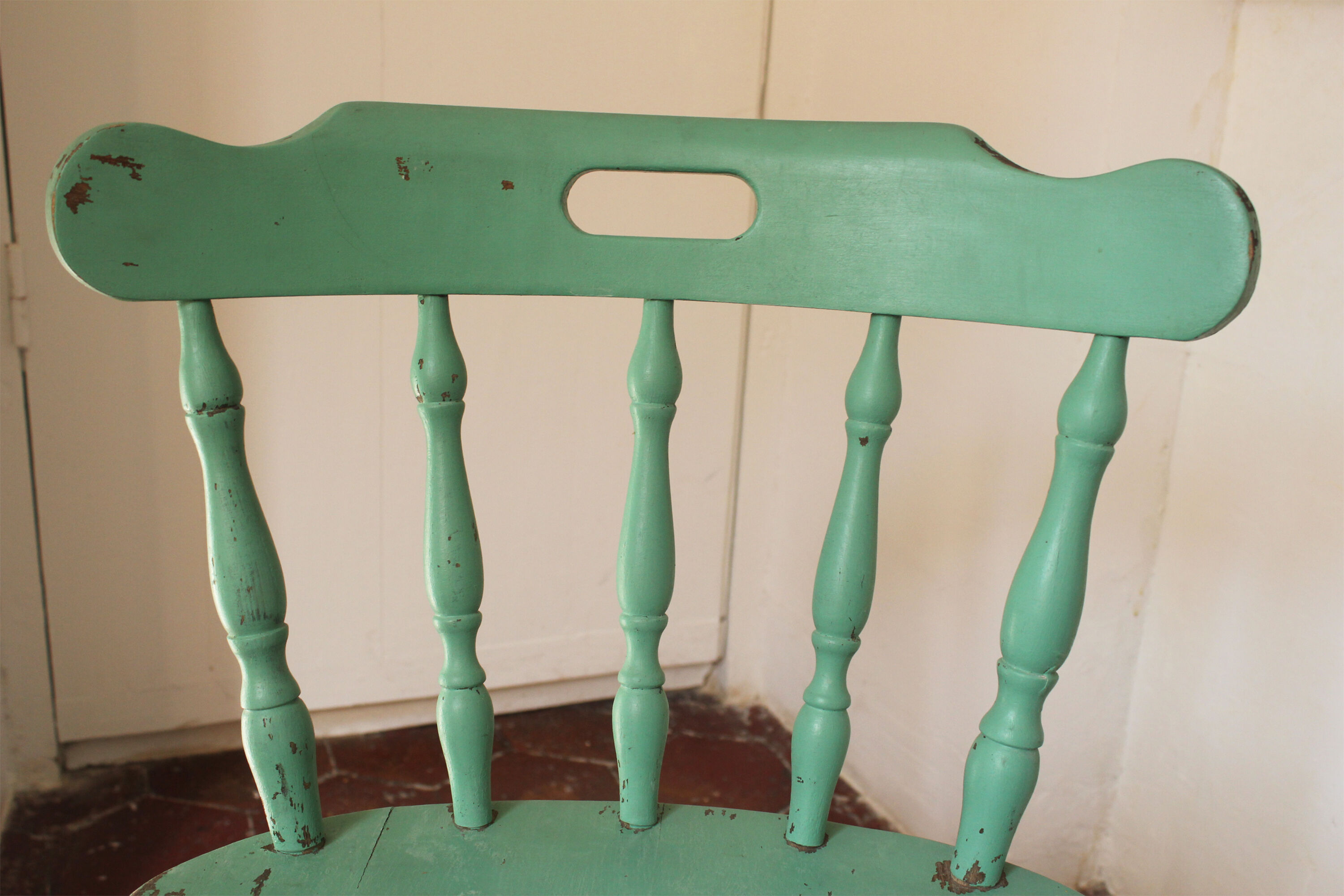 Rustic green ranch style wooden chair