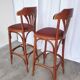 Mid-Century Thonet Style Bar Stools: Red Faux Leather Seat, Set of 2