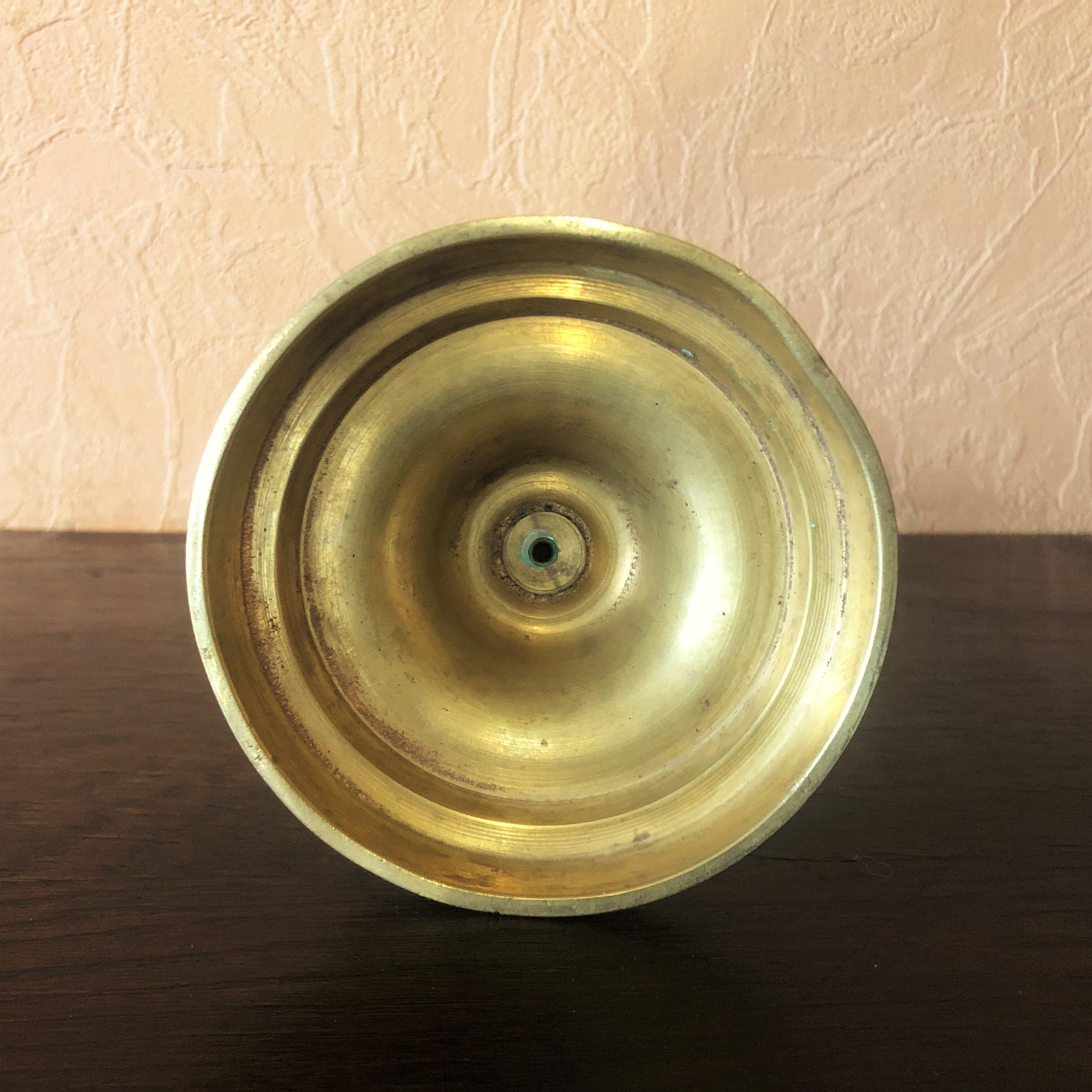 Old gold copper candle holder with pusher