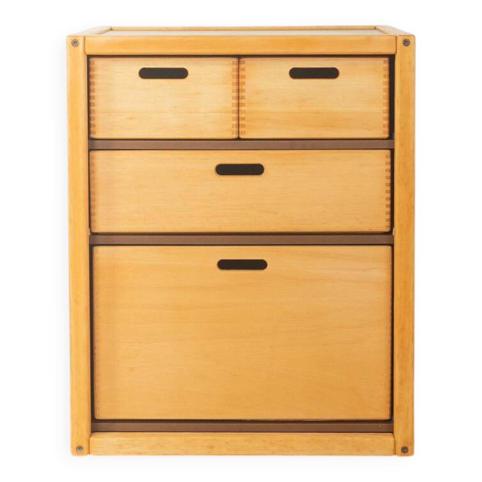 Flötotto chest of drawers, 1970s, beech, brown HPL, 4 drawers