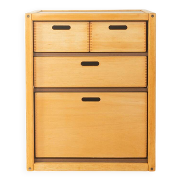 Flötotto chest of drawers, 1970s, beech, brown HPL, 4 drawers