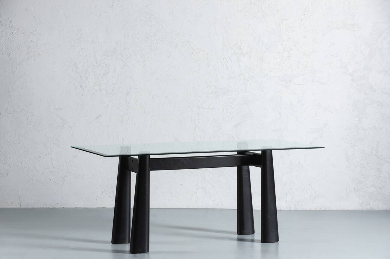 Mid Century Dining Table With Crystal Top, Italy, 1970's