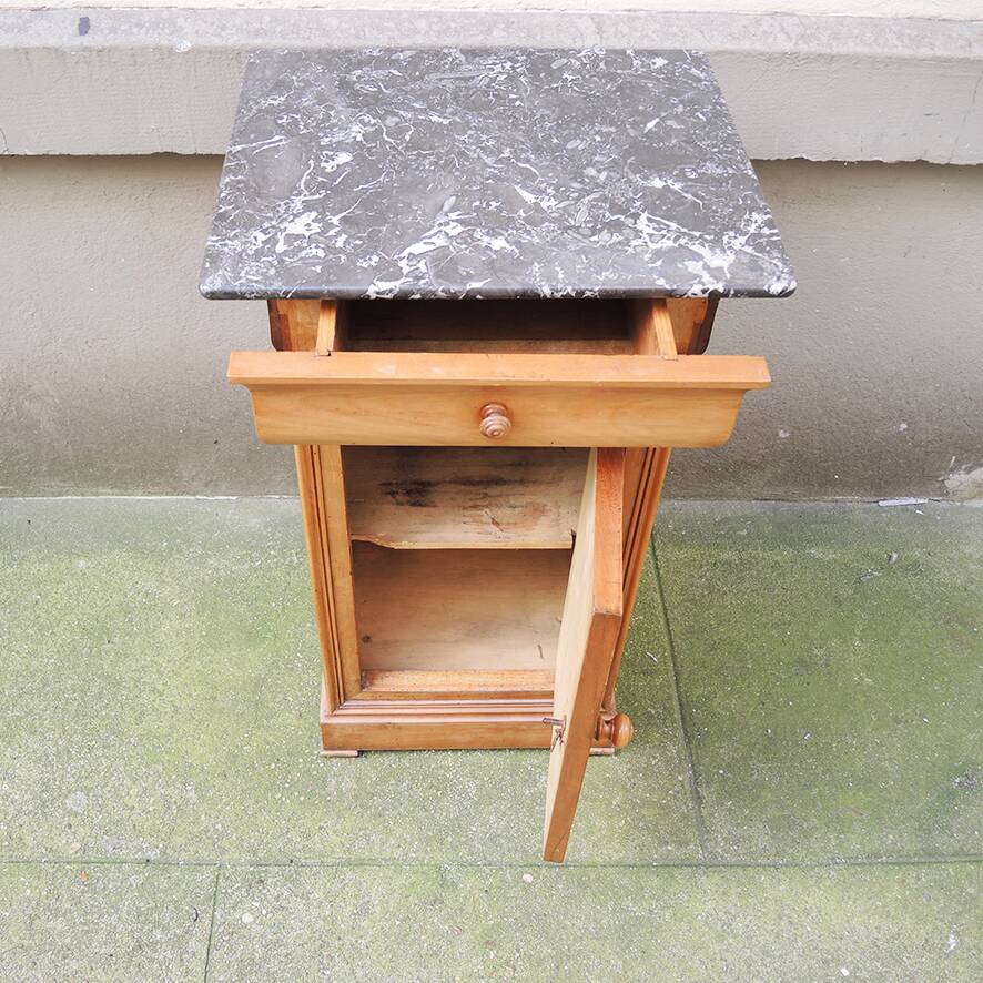 Antique Louis Philippe bedside table in wood and marble.