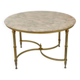 Neoclassical round coffee table, Brass and Marble, France, circa 1960
