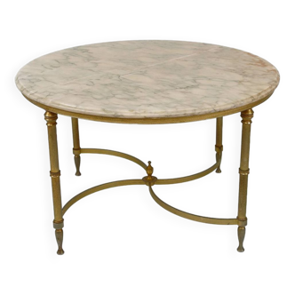 Table basse ronde néoclassique, Laiton et Marbre, France, circa 1960