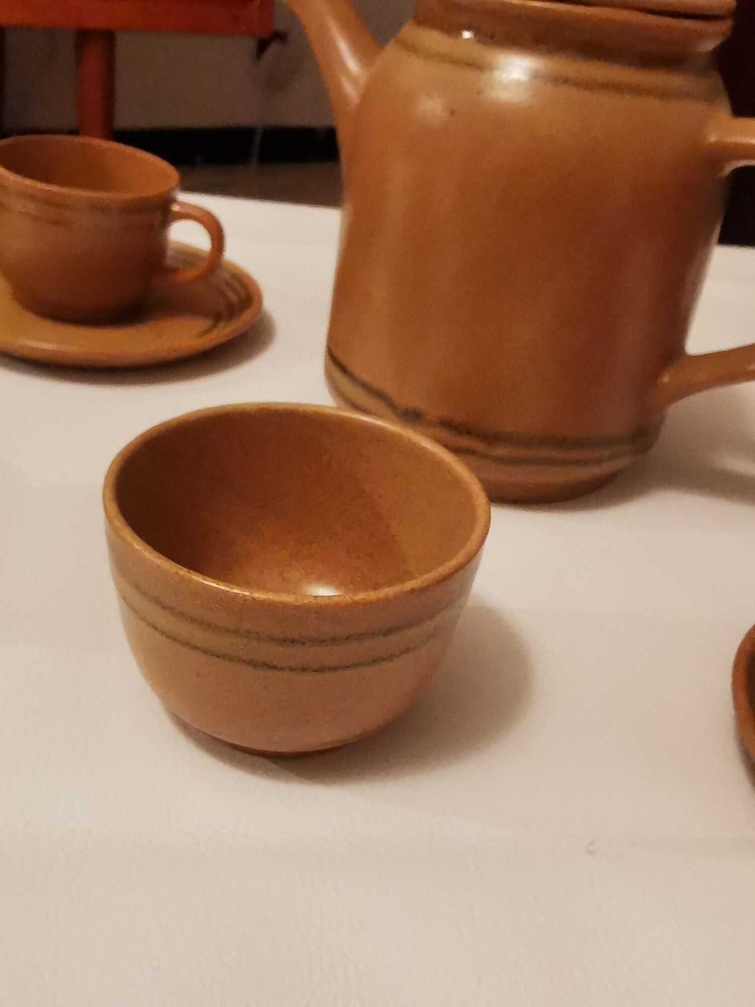 Coffee service or tea in Sarguemine sandstone from the 'Art Workshop of Lorraine'