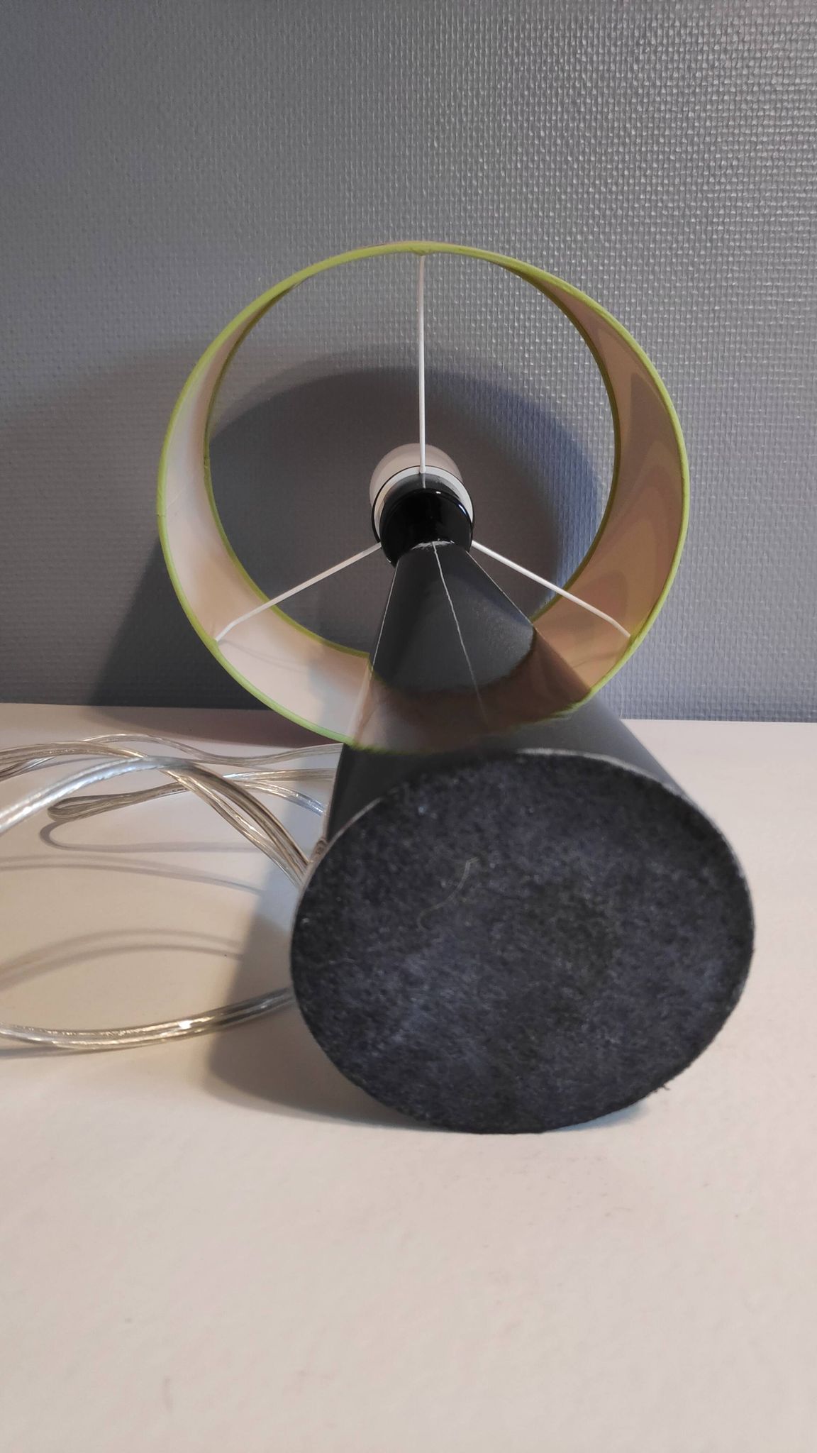 black lace-up foot lamp design and vintage printed lampshade