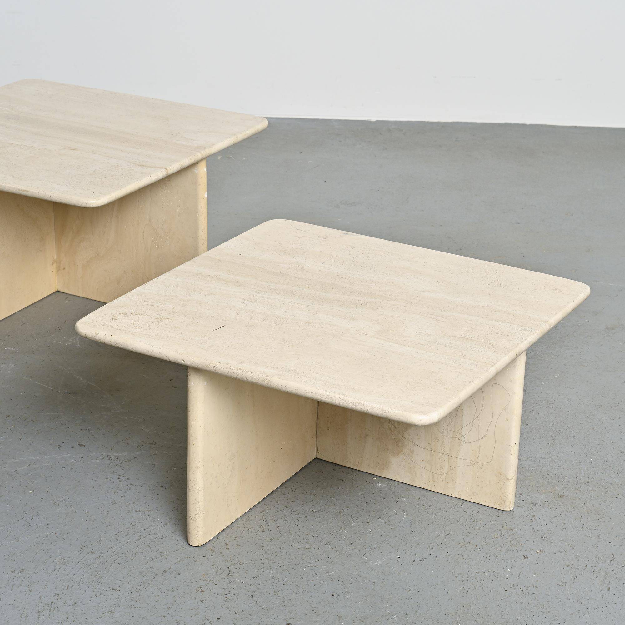 Set of three nesting tables in travertine, Italy circa 1970.