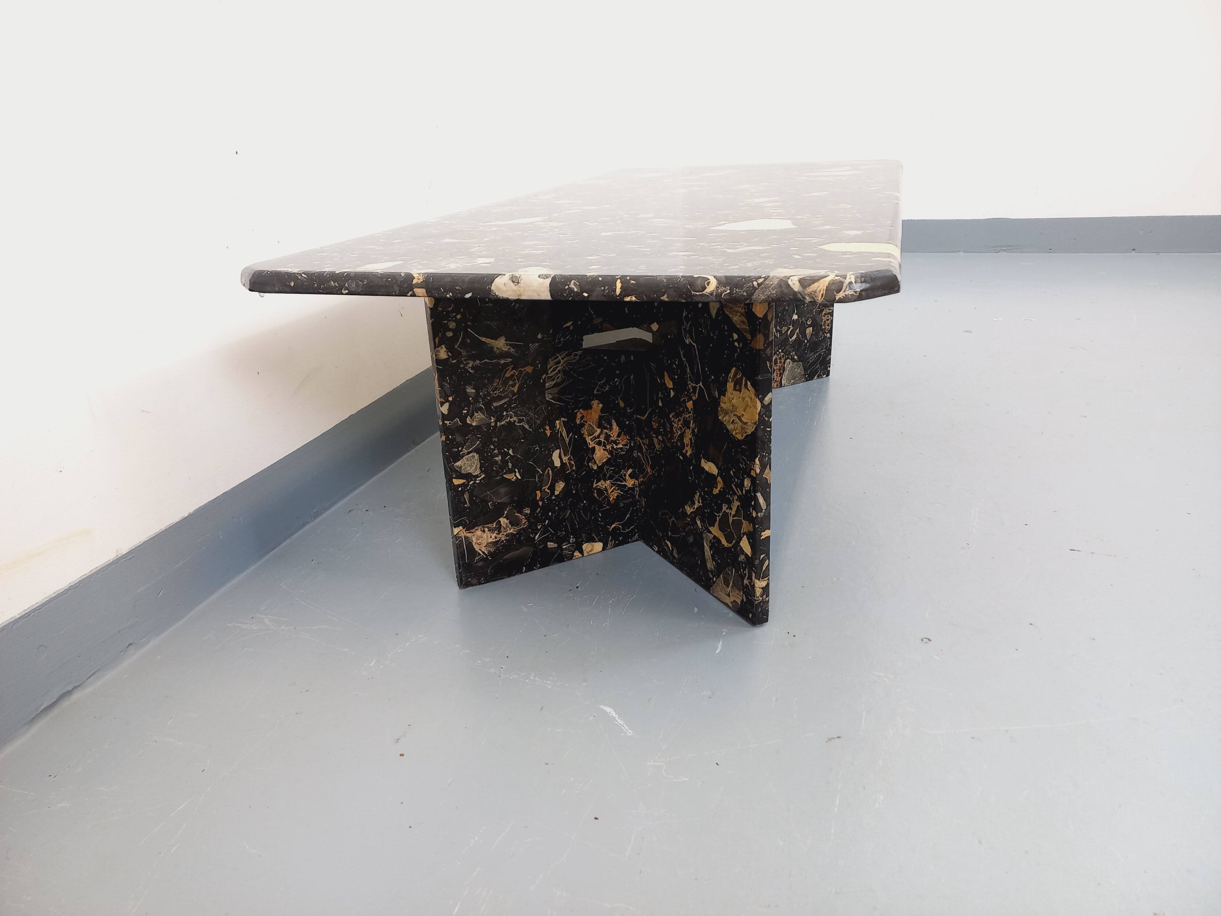 Vintage rectangular coffee table in black marble and smoked glass from the 1970s.