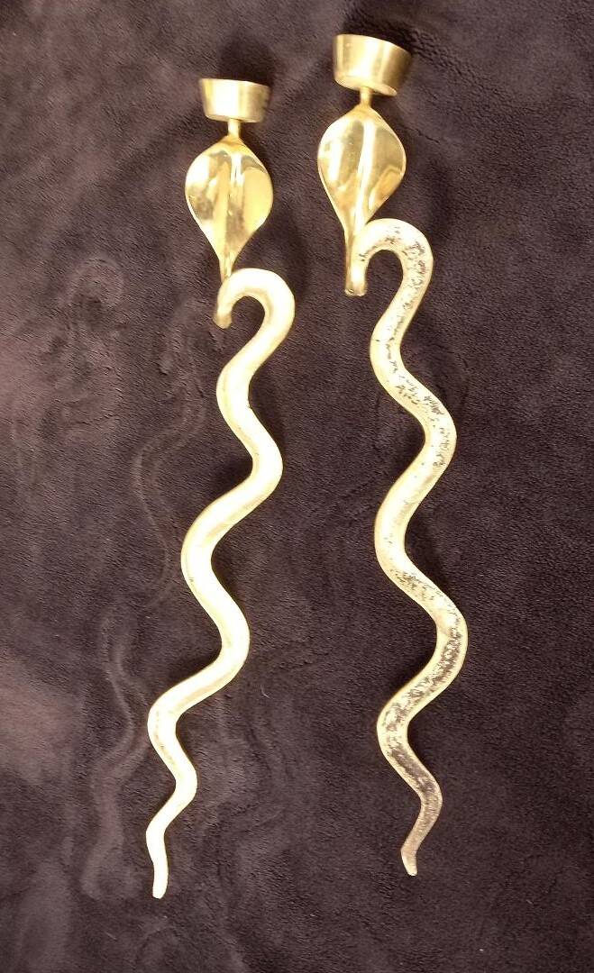 2 large bronze snake cobra wall lights mid century decor candle holder