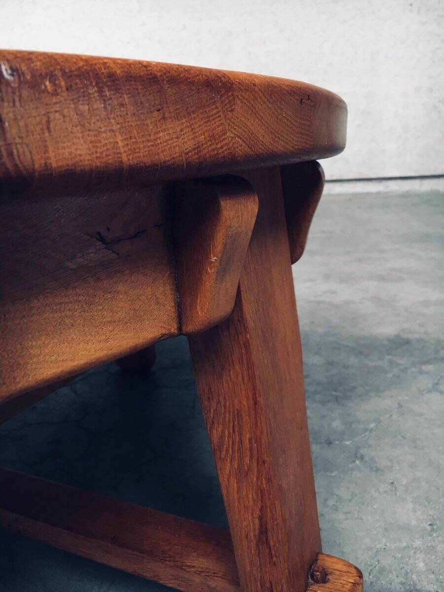 Brutalist Handcrafted Oak Coffee Table, Netherlands, 1950s