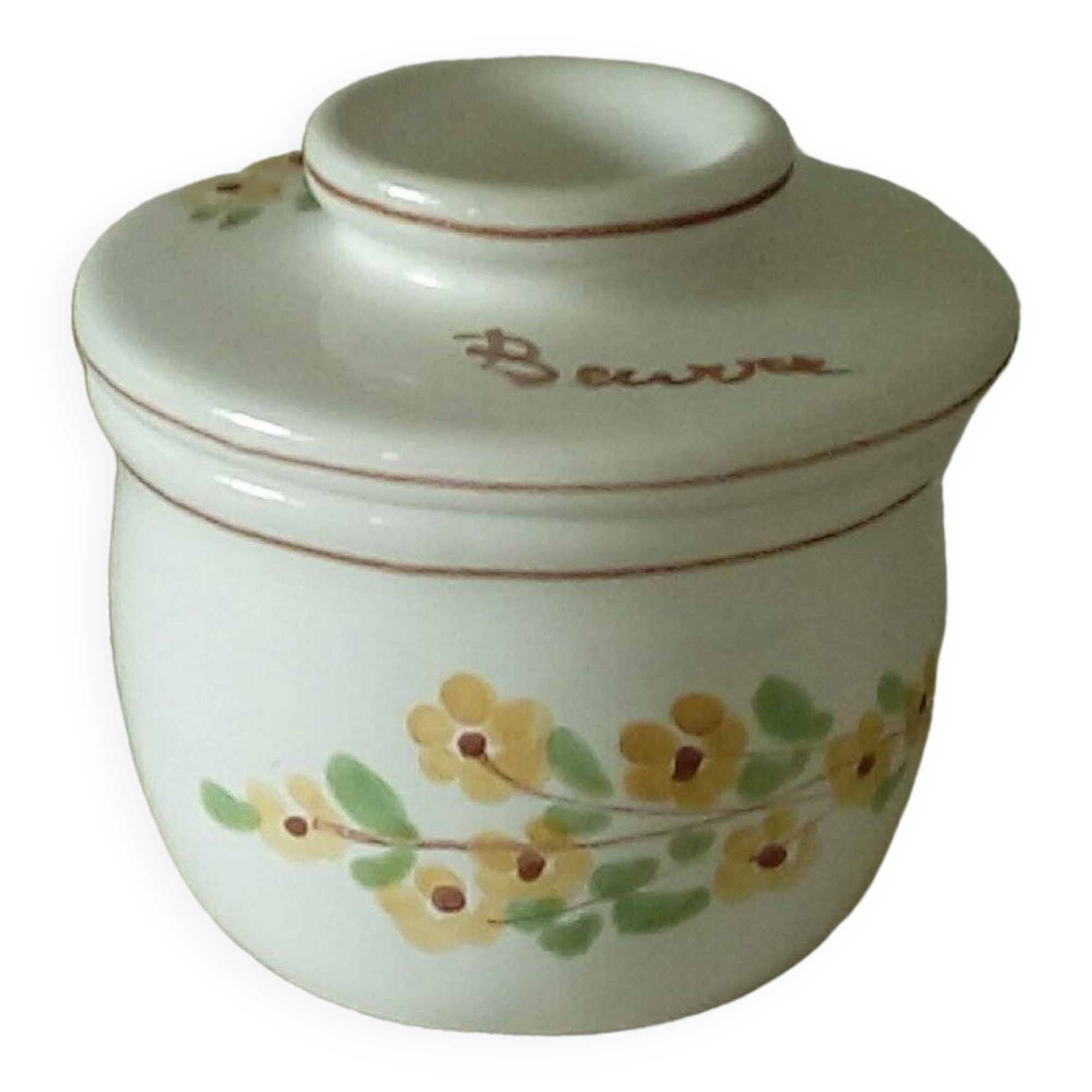 Earthenware water butter dish with vintage Italian floral decor