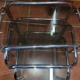 Chrome and smoked glass nesting table from the 70s