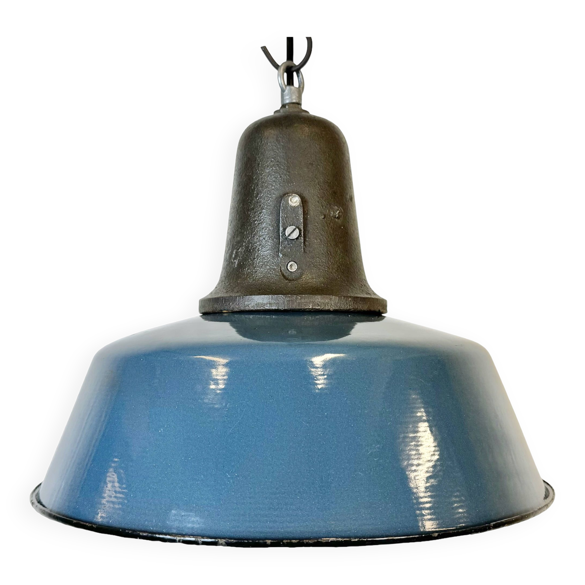 Industrial Blue Enamel Factory Lamp with Cast Iron Top, 1960s