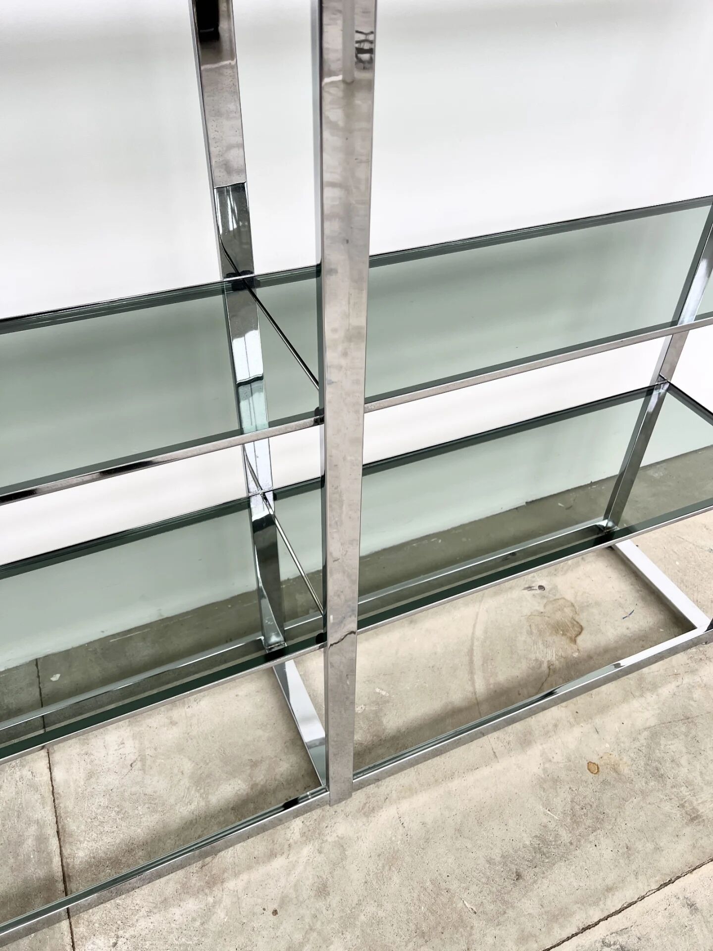 Chrome bookshelf with smoked glass — Italy, 1970s