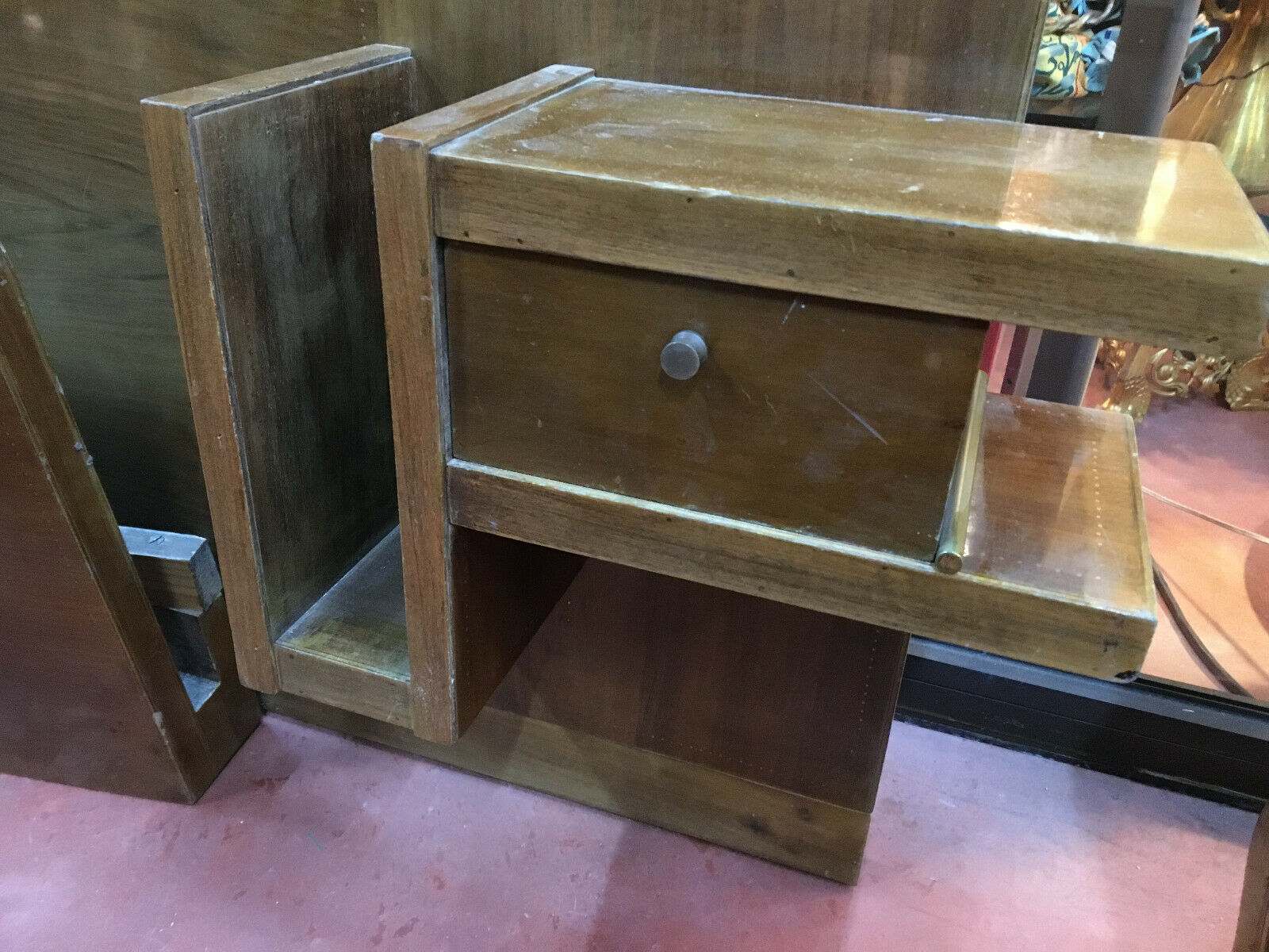 André Sornay walnut wooden headboard with brass nail assembly