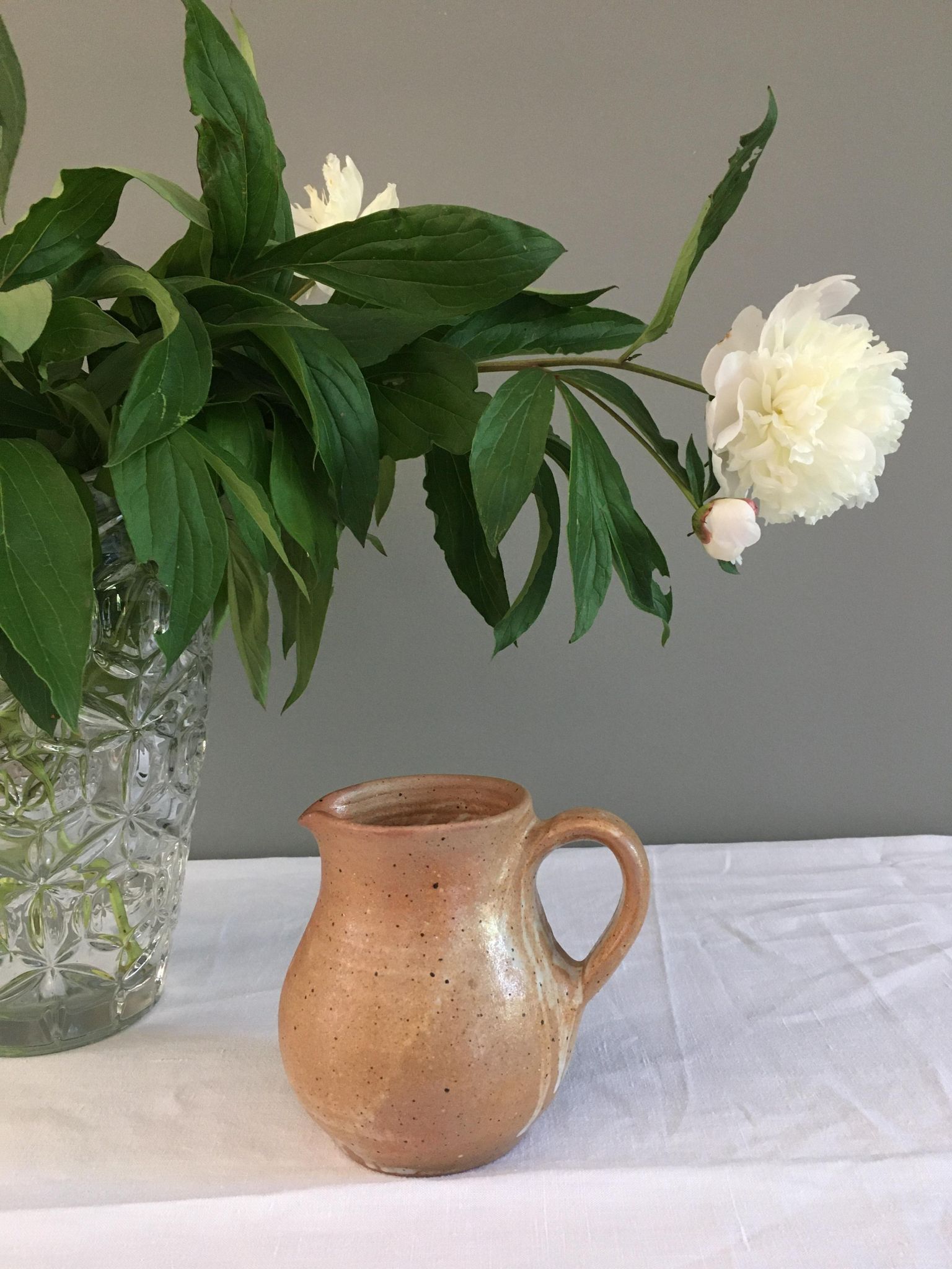 Vintage enamelled stoneware carafe