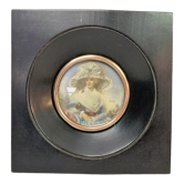 Alex, miniature young woman with gouache hat signed XXth