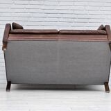 Années 1970, canapé classique danois 2 places, cuir marron d'origine.