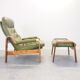 Vintage Scandinavian seventies G-møbel green leather lounge chair with ottoman