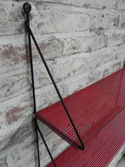 Steel wall rack with 2 shelves by Tjerk Reijenga perforated for Pilastro