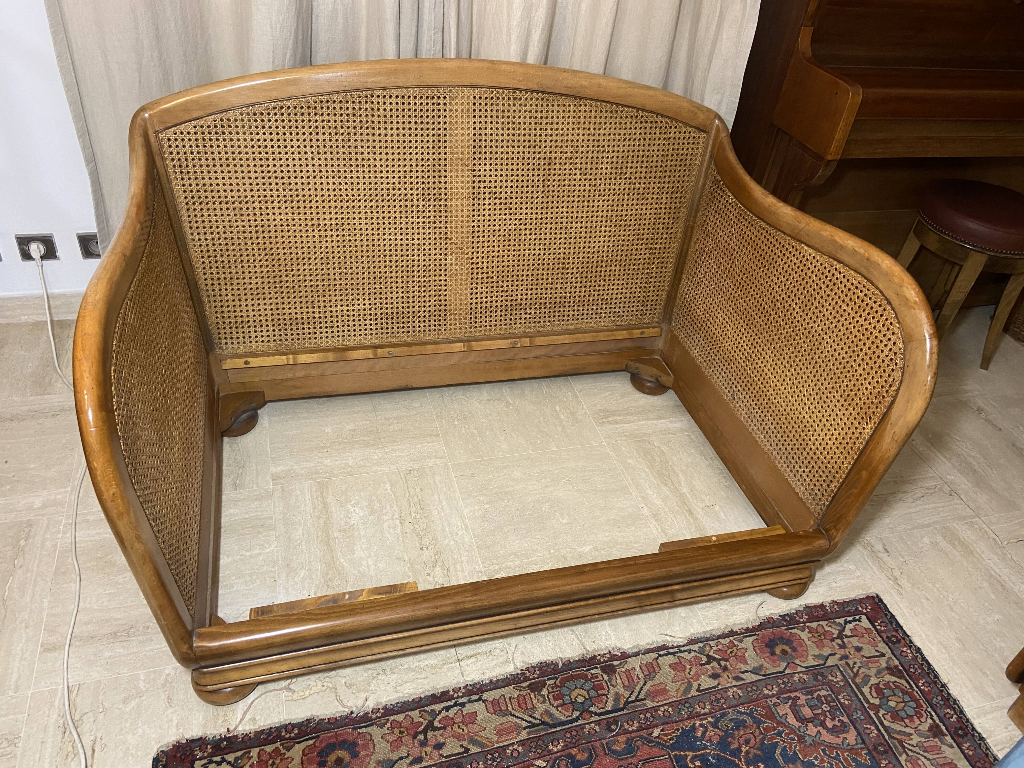 Vintage sofa in cannage and wood 1960