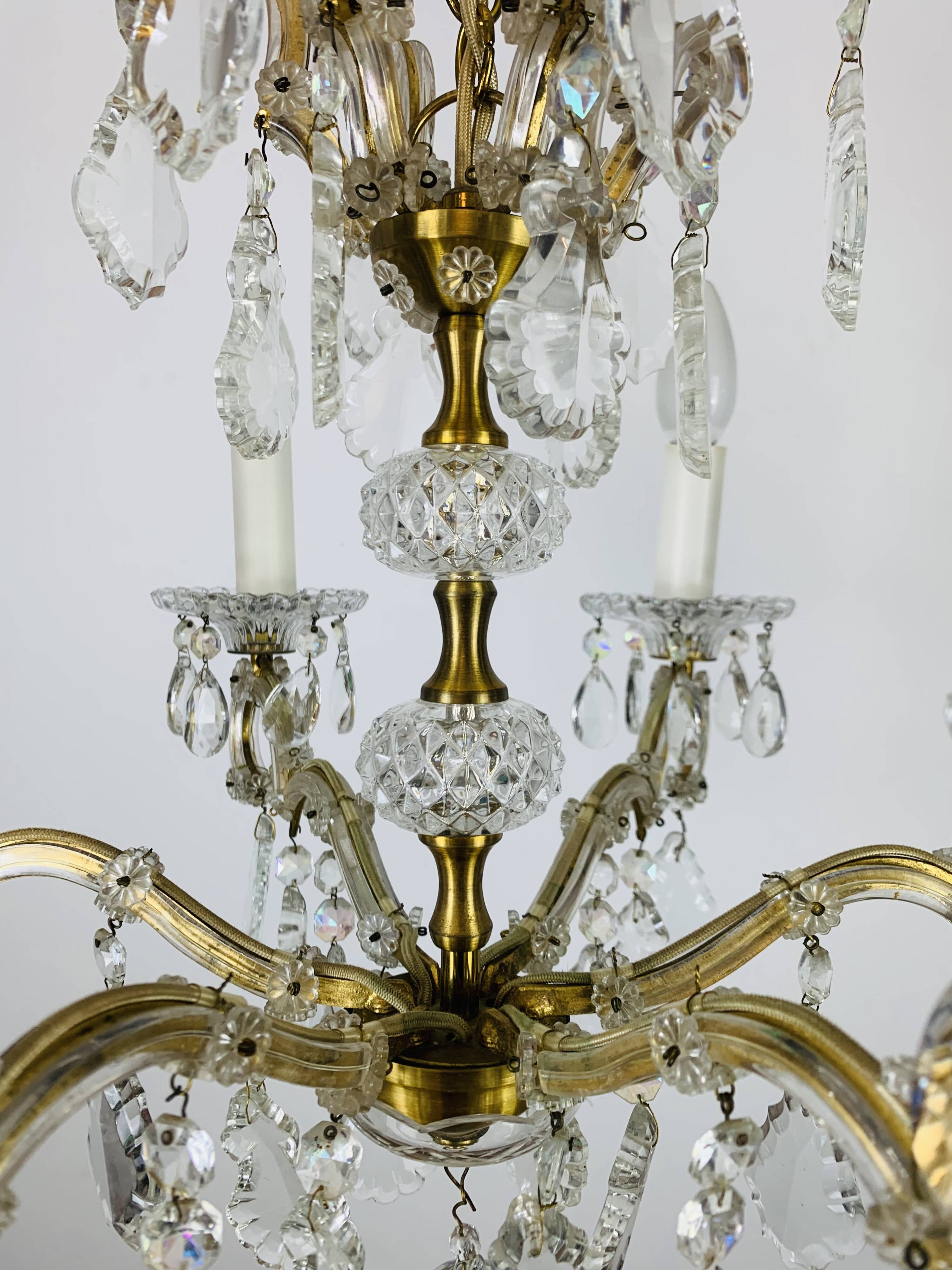 Palme & Walter chandelier, crystal and brass pendants, 1970s